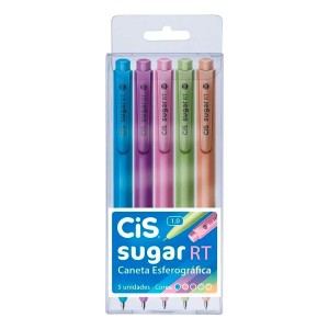 CANETA ESFEROGRÁFICA RETRÁTIL 5 CORES PASTEL SUGAR CIS