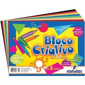 BLOCO CRIATIVO A4+ 120G/m² COM 32 FOLHAS 8 CORES ROMITEC