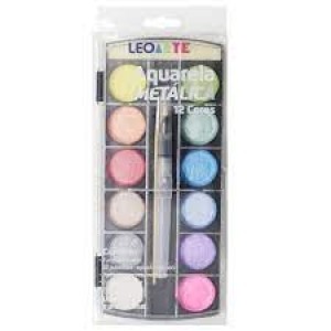 AQUARELA CORES METÁLICAS COM 12 CORES LEONORA