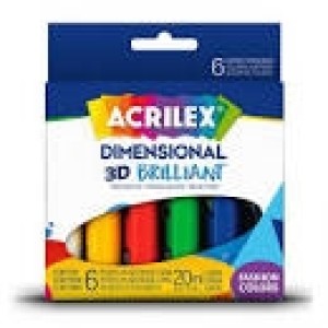TINTA DE TUBO ALTO RELEVO BRILHANTE COM 6 CORES ACRILEX