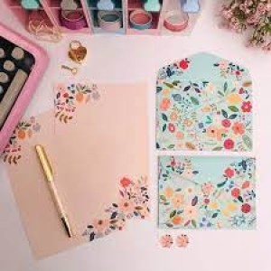 KIT PAPÉIS DE CARTA COM ENVELOPE FLORAL TURQUESA BUENDIA
