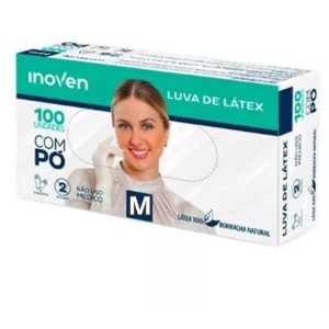 LUVA DE LÁTEX M COM PÓ NÃO CIRURGICA CAIXA C/100 UNIDADES INOVEN